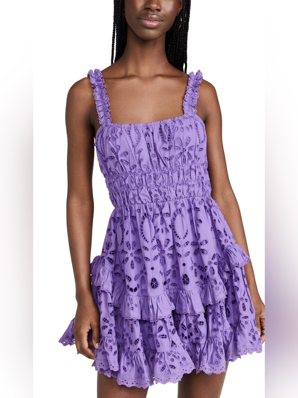 Rococo Sand Lavender Eyelet Ruffle Mini Dress